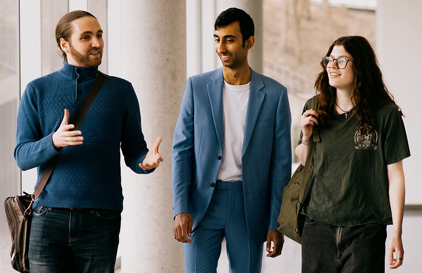 A group of students walking and talking