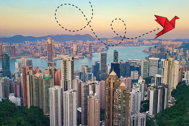 hong kong skyline with send offs logo