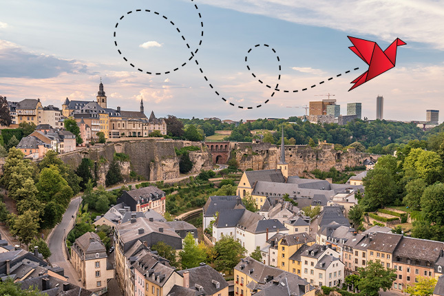 luxembourg skyline with send offs logo