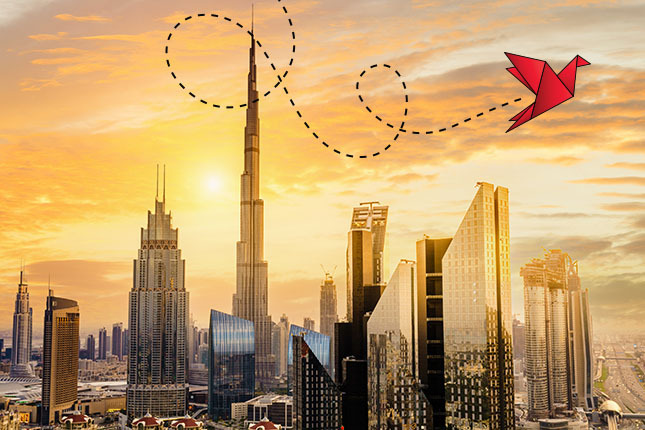 dubai skyline with send offf logo